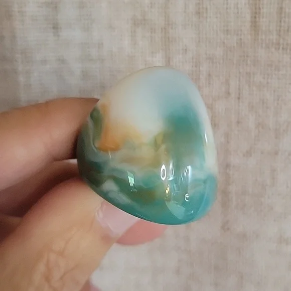 TEAL AND ORANGE SWIRL BOLD DOME RING - Picture 4 of 7